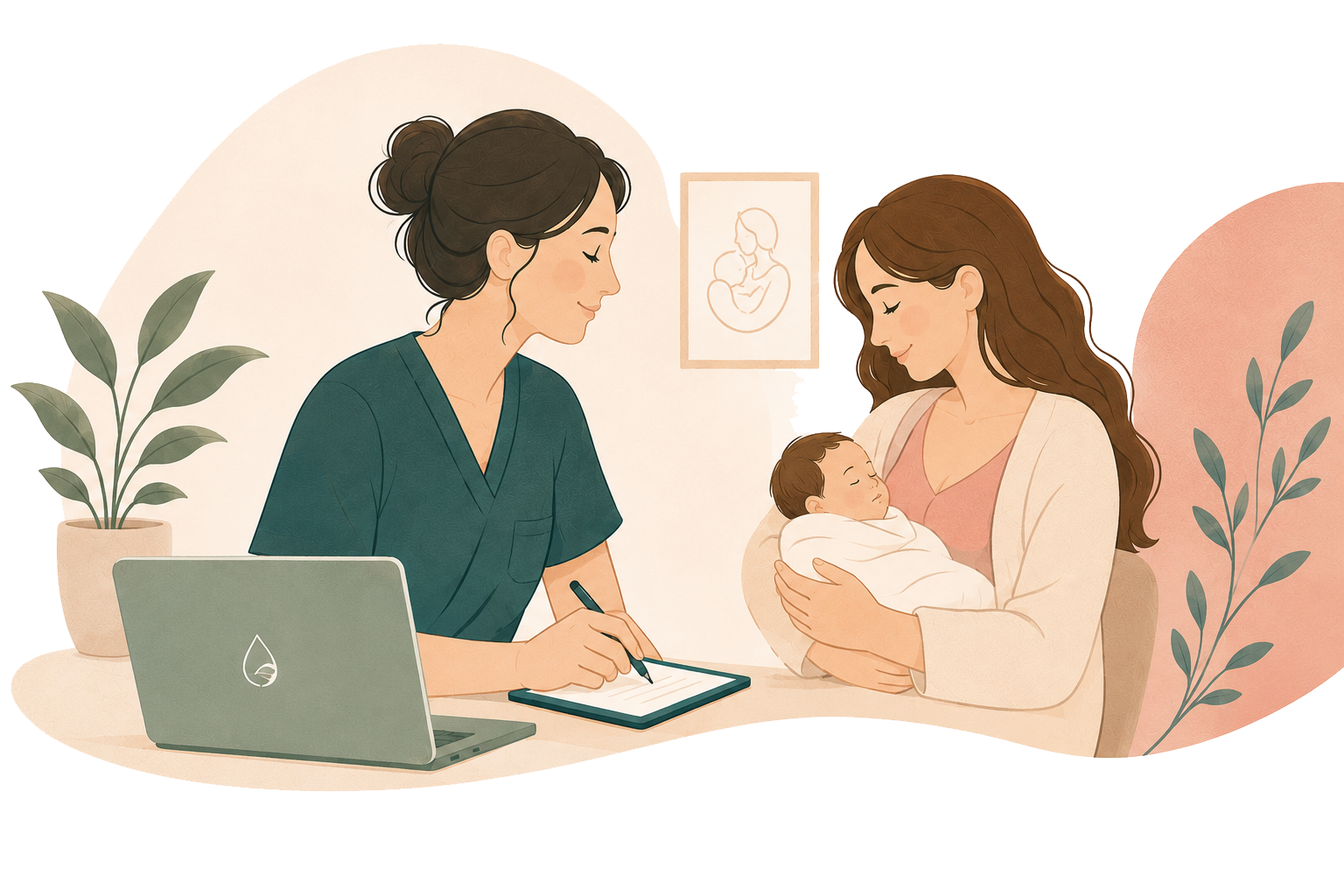 Une sage-femme accompagnant une maman et son bébé